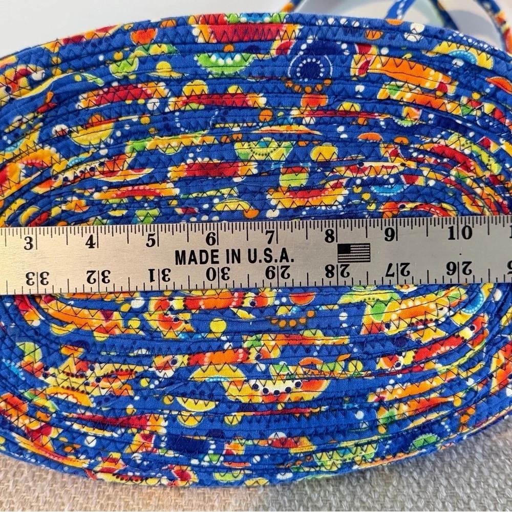 Handmade Coiled Rope Basket Tote Bag - Blue and Yellow Floral